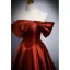 Chic / Beautiful Red Satin Prom Dresses 2023 Ball Gown Off-The-Shoulder Short Sleeve Backless Floor-Length / Long Prom Formal Dresses