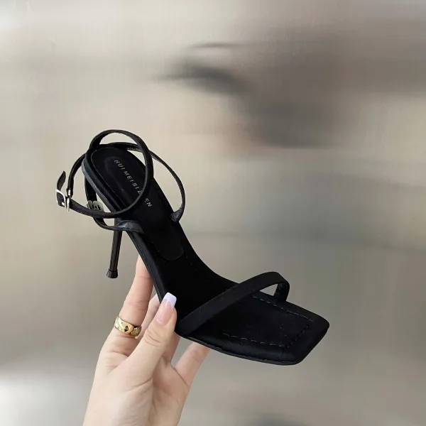 Sexy Noire Vêtement de rue Sandales Femme 2022 Bride Cheville 9 cm Talons Aiguilles Peep Toes / Bout Ouvert Sandales Talons Hauts