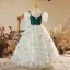 Chic / Belle Vert Foncé Floral Promo Robe Ceremonie Fille 2022 Robe Boule Col Haut Perlage Perle En Dentelle Fleur Gonflée Manches Courtes Longue Robe Ceremonie Fille