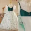 Chic / Belle Vert Foncé Floral Promo Robe Ceremonie Fille 2022 Robe Boule Col Haut Perlage Perle En Dentelle Fleur Gonflée Manches Courtes Longue Robe Ceremonie Fille