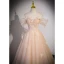 Mode Champagne Appliques Paillettes Robe De Bal 2023 Princesse De l'épaule Manches Courtes Dos Nu Longue Robe De Ceremonie
