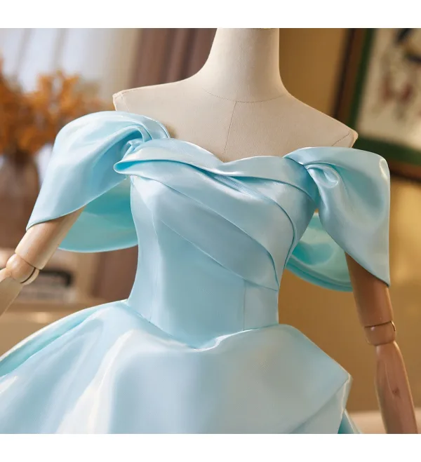 Élégant Vert Citron Robe De Bal 2025 Robe Boule De l'épaule Manches Courtes Dos Nu Train De Balayage Promo Robe De Ceremonie