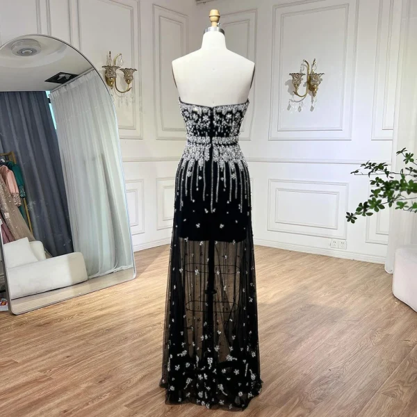 High-end Black Rhinestone Prom Dresses 2024 Empire Strapless Puffy Short Sleeve Backless Floor-Length / Long Prom Formal Dresses