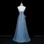Scintillantes Bleu Ciel Paillettes Soirée Robe De Fete 2025 Princesse Noeud Bustier Sans Manches Dos Nu Longue Robe De Ceremonie