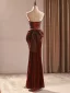 Sexy Burgundy Printing Evening Dresses 2026 Trumpet / Mermaid Strapless Sleeveless Backless Bow Floor-Length / Long Formal Dresses