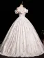 Elegante Ivory / Creme Perle Stickerei Ballkleider 2025 Ballkleid Off Shoulder Kurze Ärmel Rückenfreies Lange Ball Festliche Kleider
