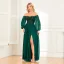Chic / Beautiful Dark Green Sequins Split Front Evening Dresses 2024 A-Line / Princess Off-The-Shoulder Short Sleeve Backless Floor-Length / Long Evening Party Formal Dresses