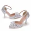 Glitzernden Silber Strass Brautschuhe 2023 Knöchelriemen 9 cm Stilettos Spitzschuh Hochzeit Sandaletten Hochhackige