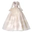 Élégant Champagne Paillettes En Dentelle Fleur Robe De Bal 2022 Robe Boule Col Haut Manches de cloche Longue Robe De Ceremonie