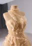 High-end Champagne Beading Sequins Ruffle Prom Dresses 2024 A-Line / Princess High Neck Sleeveless Backless Floor-Length / Long Prom Formal Dresses