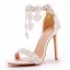 Sexy White Pearl Lace Flower Ankle Strap Wedding Shoes 2025 11 cm Stiletto Heels Open / Peep Toe Wedding Sandals High Heels