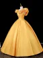 Vintage Gelb Applikationen Ballkleider 2026 Ballkleid V-Ausschnitt Kurze Ärmel Rückenfreies Lange Festliche Kleider
