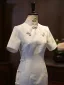 Vintage / Retro White Printing Tea-length Cheongsam 2026 Trumpet / Mermaid High Neck Short Sleeve