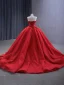 Luksus Rød Glitter Brudekjoler 2024 Perle Rhinestone Appliques Ball Ballkjole Kjæreste Uten Ermer Ryggløse Domstol Tog