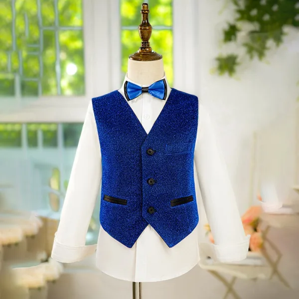 Royal Blue 6-piece Long Sleeve Boys Wedding Suits 2025 Body Jewellery Coat Pants Shirt Tie Vest Wedding