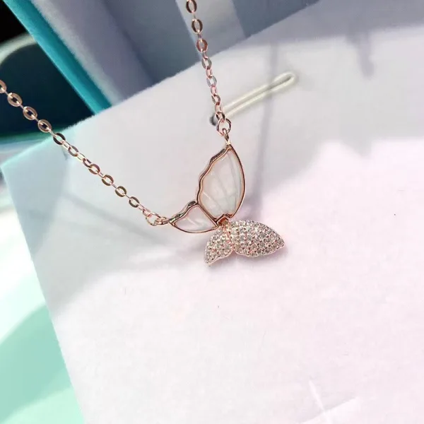 Lovely Rose Gold Butterfly Rhinestone Sterling Silver Prom Necklaces Accessories 2023