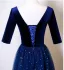 Vintage / Retro Navy Blue Star Sequins Floor-Length / Long Mother Of The Bride Dresses 2025 A-Line / Princess Square Neckline Short Sleeve Backless