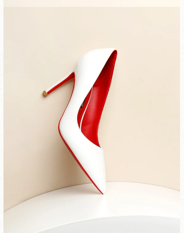 Mode Witte Kantoor OL Lakleer Pumps 2024 Leer 8 cm Naaldhakken / Stiletto Spitse Neus Pumps Hoge Hakken