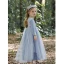 Chic / Beautiful Sky Blue Sequins Birthday Flower Girl Dresses 2023 A-Line / Princess High Neck Floor-Length / Long Tulle Flower Girl Dresses