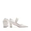 Elegant White Pearl Satin Leather Wedding Shoes 2023 7 cm Thick Heels Pointed Toe Wedding Pumps