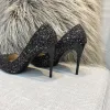 Brillante Glitter Negro Casual Noche High Heels 2021 Rave Club Punta Estrecha Cuero Stilettos / Tacones De Aguja 10 cm / 4 inch De Tacón Tacones Zapatos De Mujer