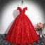 Sparkly Royal Blue Beading Sequins Prom Dresses 2024 Ball Gown Off-The-Shoulder Short Sleeve Backless Floor-Length / Long Prom Formal Dresses