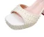 Sexy Beige Perle Brautschuhe 2025 Knöchelriemen 9 cm Thick Heels Peeptoes Hochzeit Sandaletten