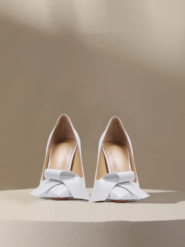 Mode Blanche Cuir Noeud Escarpins 2024 10 cm Talons Aiguilles À Bout Pointu Mariage Escarpins Talons Hauts