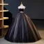 Charmant Sexy Schwarz Glanz Pailletten Strass Stoffgürtel Ballkleider 2023 Ballkleid Bandeau Ärmellos Rückenfreies Lange Ball Festliche Kleider
