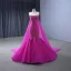High-end Fuchsia Handmade  Beading Prom Dresses 2024 Trumpet / Mermaid Strapless Sleeveless Backless Court Train Prom Formal Dresses