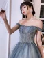 Chic / Beautiful Multi-Colors Ocean Blue Prom Dresses 2022 A-Line / Princess Off-The-Shoulder Beading Sequins Sleeveless Backless Floor-Length / Long Prom Formal Dresses