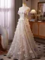 Flower Fairy Bling Bling Champagne Sequins Appliques Prom Dresses 2025 A-Line / Princess Strapless Sleeveless Backless Floor-Length / Long Formal Dresses