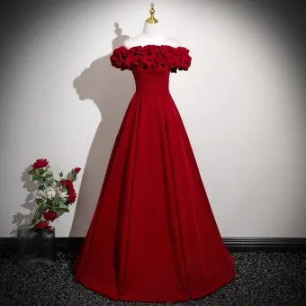 Chic Belle Rouge Robe De Bal 2025 Princesse Volants De L Épaule Sans Manches Dos Nu Longue Robe De Ceremonie
