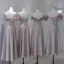 Modest / Simple Blushing Pink Satin Bridesmaid Dresses 2023 A-Line / Princess Off-The-Shoulder Sleeveless Backless Pearl Bow Sash Tea-length Bridesmaid Dresses