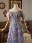 Bling Bling Lavender Beading Sequins Prom Dresses 2025 A-Line / Princess Off-The-Shoulder Sleeveless Backless Floor-Length / Long Formal Dresses