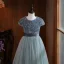 Chic / Beautiful Grey Sequins Birthday Flower Girl Dresses 2024 A-Line / Princess Scoop Neck Short Sleeve Bow Sash Floor-Length / Long