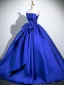 Elegant Royal Blue Satin Bow Prom Dresses 2025 Ball Gown Strapless Sleeveless Backless Floor-Length / Long Prom Formal Dresses