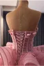 Luxury / Gorgeous Blushing Pink Handmade  Appliques Sequins Pearl Cascading Ruffles Prom Dresses 2026 Ball Gown Strapless Sleeveless Backless Chapel Train Prom Formal Dresses
