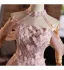 Flower Fairy Blushing Pink Beading Sequins Butterfly Appliques Prom Dresses 2025 A-Line / Princess High Neck Sleeveless Backless Floor-Length / Long Formal Dresses