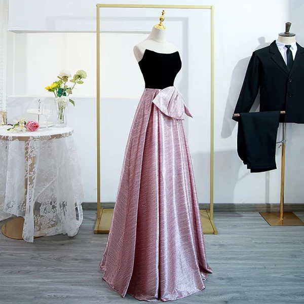 Chic / Beautiful Candy Pink Prom Dresses 2022 A-Line / Princess Strapless Sleeveless Backless Bow Floor-Length / Long Formal Dresses
