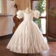 Vintage / Originale Ivoire Anniversaire Robe Ceremonie Fille 2024 Robe Boule V-Cou Gonflée Manches Courtes Longue