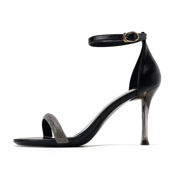 Sexy Champagne Evening Party Rhinestone Womens Sandals 2022 Ankle Strap 8 cm Stiletto Heels High Heels Open / Peep Toe Sandals