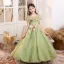 Flower Fairy Sage Green Appliques Birthday Flower Girl Dresses 2024 Ball Gown Scoop Neck Short Sleeve Backless Floor-Length / Long Tulle Flower Girl Dresses