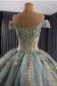 Luxury / Gorgeous Mint Green Handmade  Beading Sequins Prom Dresses 2025 Ball Gown Off-The-Shoulder Short Sleeve Backless Chapel Train Formal Dresses