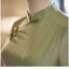 Chinese style Sage Green Tea-length Cheongsam 2024 Trumpet / Mermaid High Neck Short Sleeve