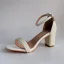 Sexy Beige Perle Chaussure De Mariée 2022 7 cm Talons Épais Peep Toes / Bout Ouvert Mariage Sandales Talons Hauts