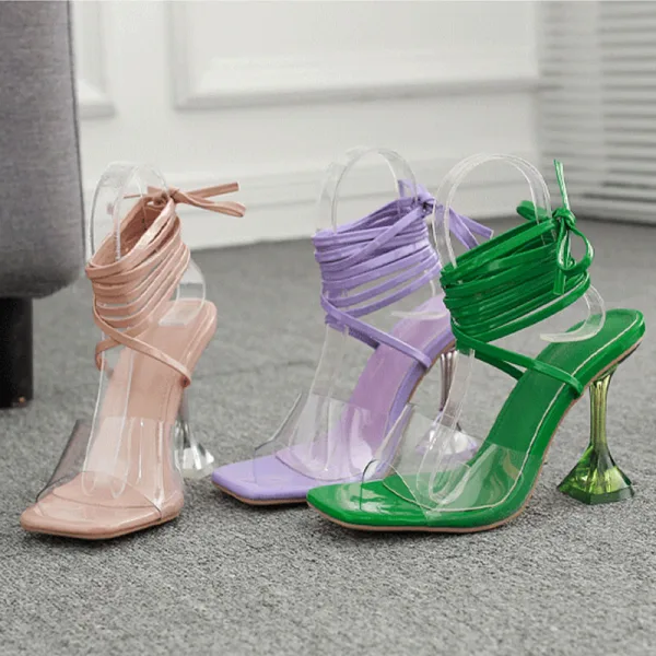 Sexy Beige Summer Cocktail Party Womens Sandals 2022 Ankle Strap 11 cm Stiletto Heels Open / Peep Toe Sandals High Heels