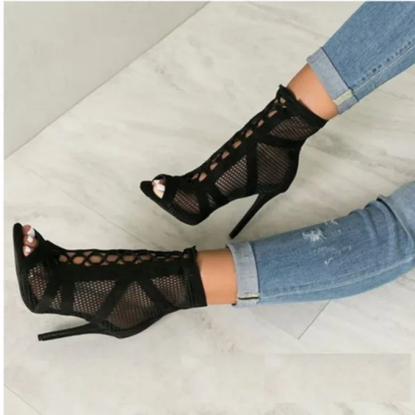 Roman Black Street Wear Pleated Womens Sandals 2022 9 cm Stiletto Heels Open / Peep Toe Sandals High Heels