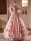 Vintage / Retro Medieval Blushing Pink Prom Dresses 2024 Ball Gown V-Neck Bow Short Sleeve Backless Floor-Length / Long Prom Formal Dresses