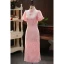 Scintillantes Rougissant Rose Paillettes Soirée Cheongsam 2024 Trompette / Sirène Col Haut Manches Courtes Thé Longueur